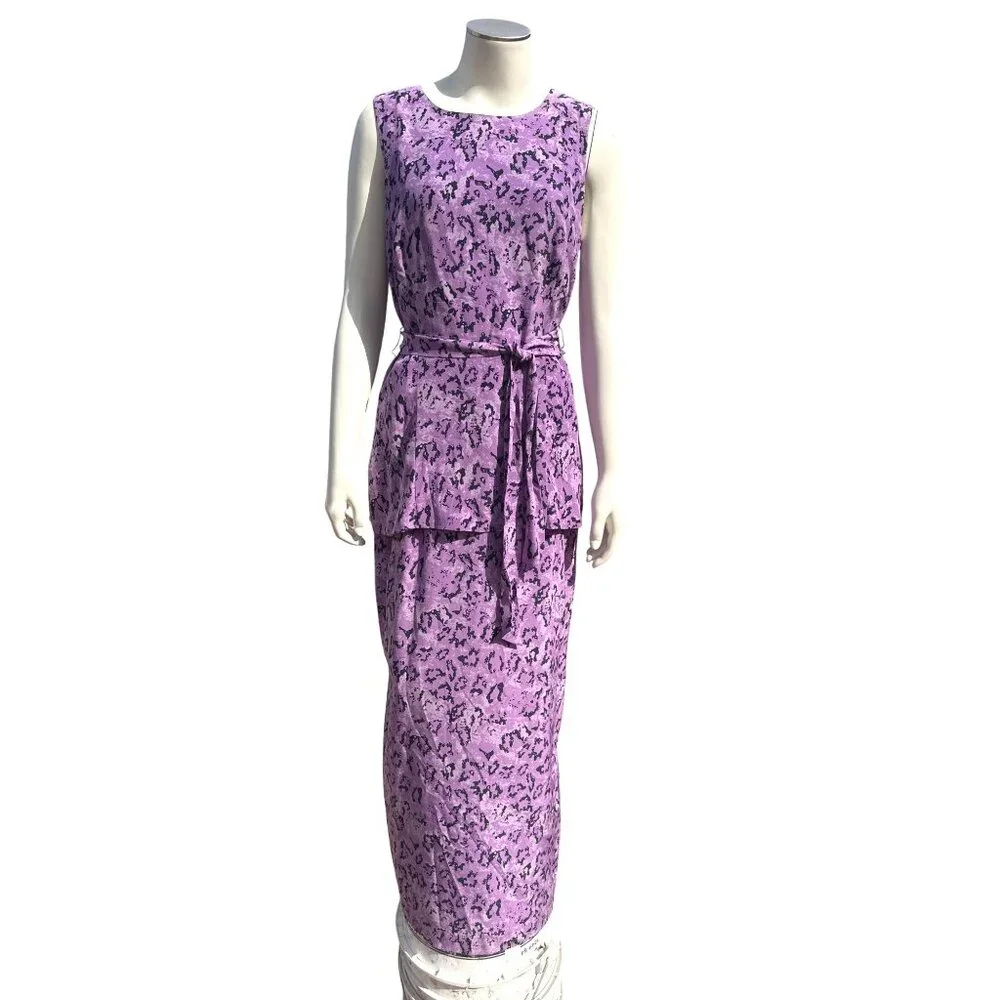 All Silk Vintage Dress by Spencer Jeremy 8 Purple Abstract Print Maxi Cocktail - Picture 2 of 11